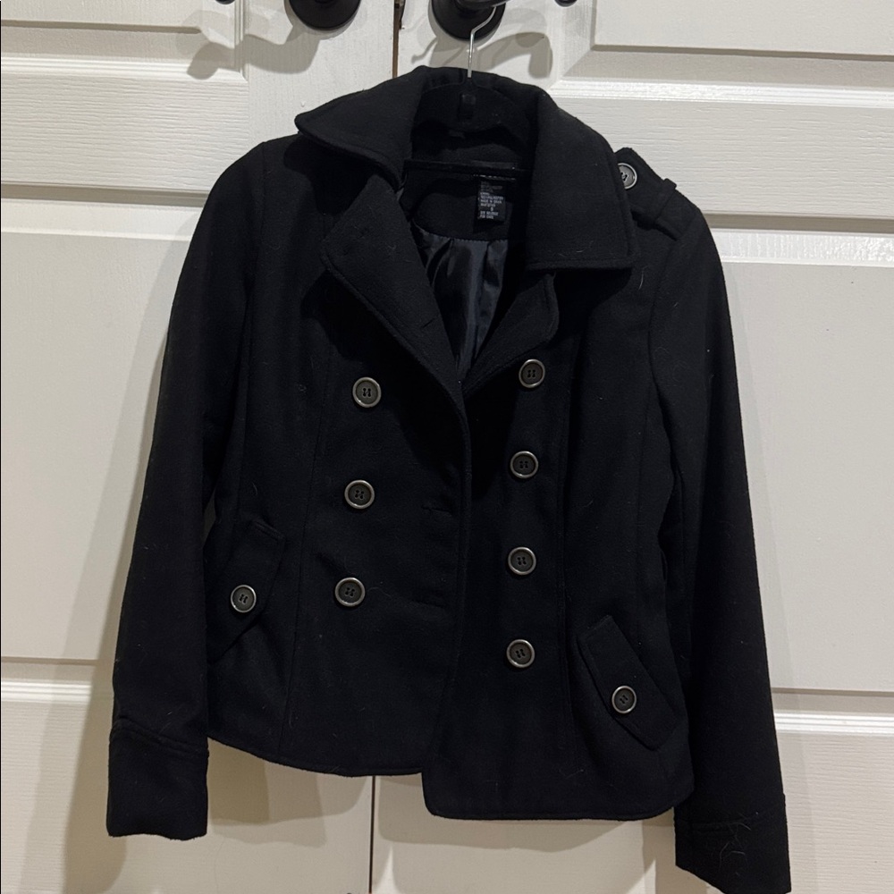 Classic Black Double-Breasted Pea Coat
